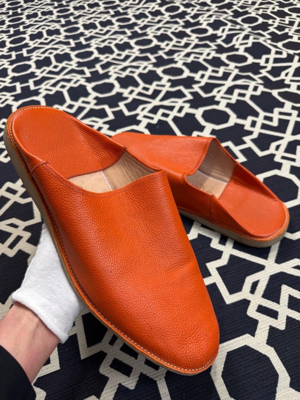 Moroccan Babouche Leather Slippers Mule Orange Handmade Men Sz 13